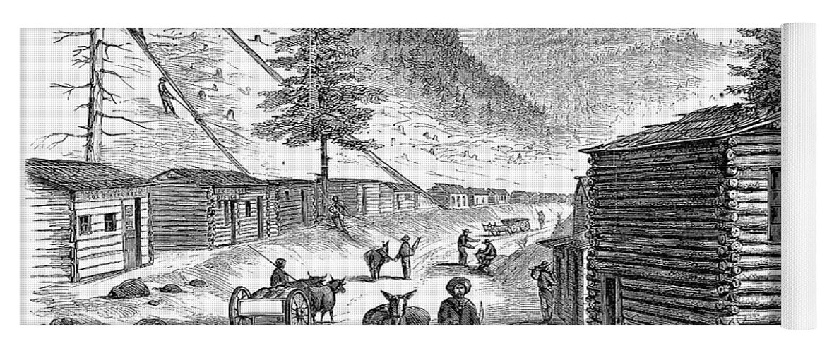 1860 Yoga Mat featuring the drawing Mining Camp, 1860 by Granger