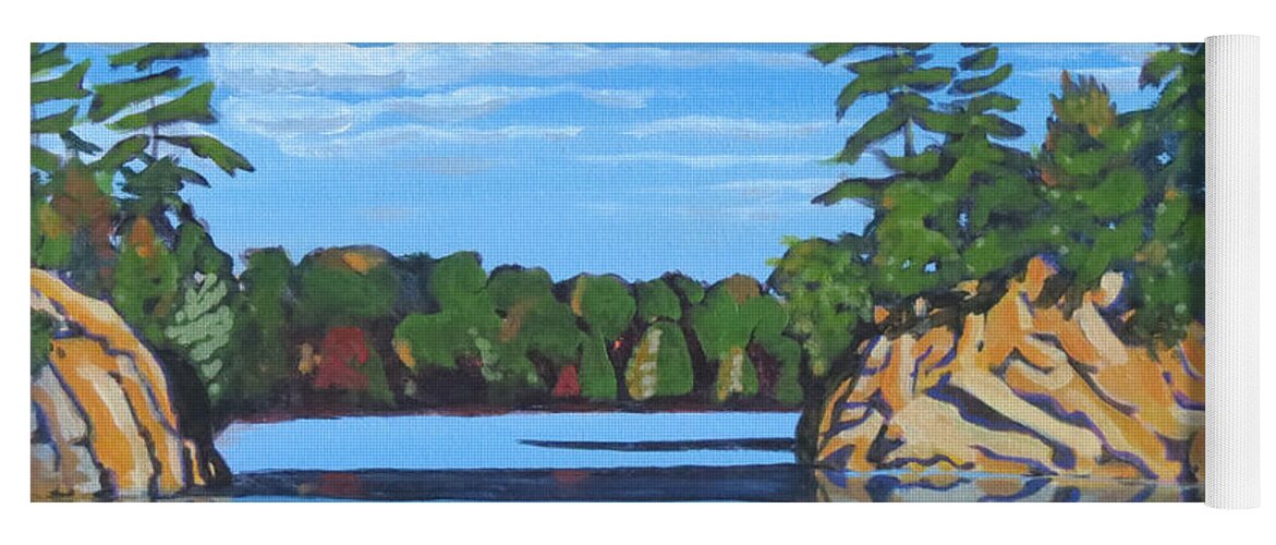 Canadian Shield Yoga Mat featuring the painting Mink Lake Gap by David Gilmore