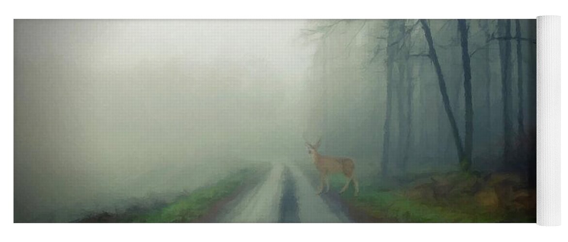 Mist Yoga Mat featuring the photograph Misty Morning Deer by David Dehner