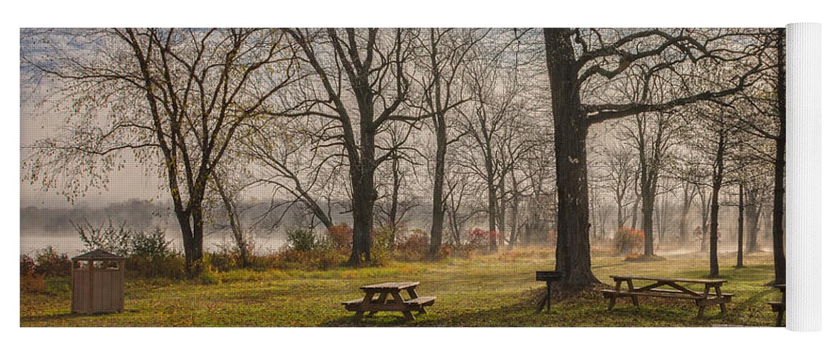 Sugar Loaf Yoga Mat featuring the photograph Misty November Picnic Grove by Angelo Marcialis