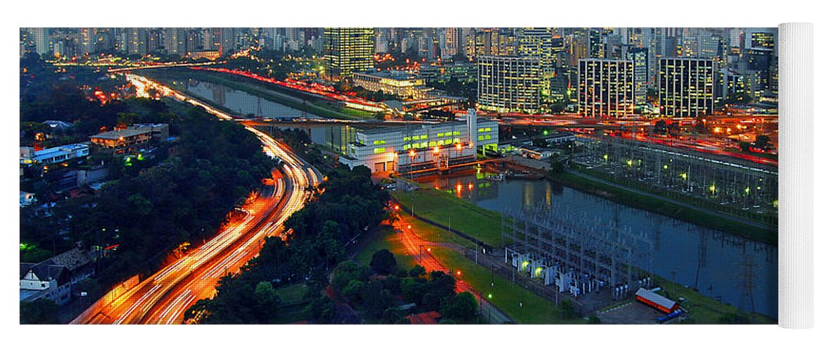 Skyline Yoga Mat featuring the photograph Modern Sao Paulo Skyline - Cidade Jardim and Marginal Pinheiros by Carlos Alkmin