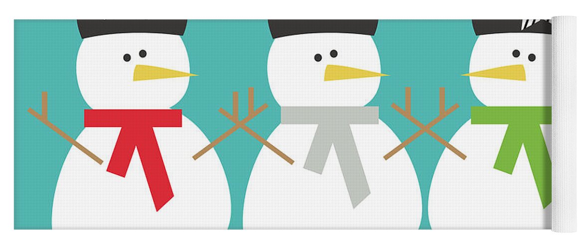 Snowman Yoga Mat featuring the digital art Modern Snowmen Happy Holidays- Art by Linda Woods by Linda Woods