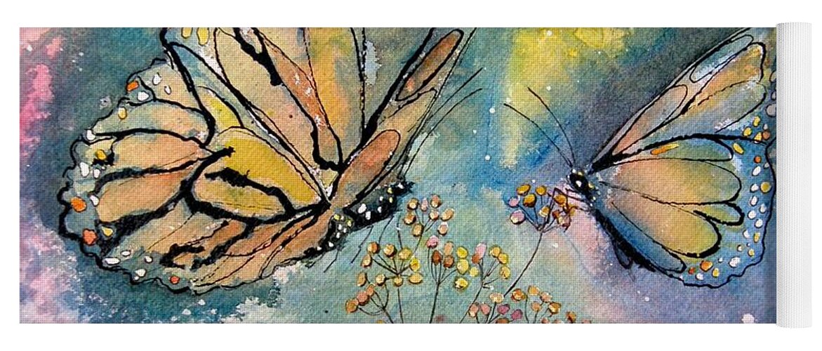 Monarch Butterflies Yoga Mat featuring the painting Monarch Butterflies by Midge Pippel