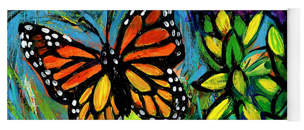 Monarch Yoga Mat featuring the painting Monarch With Milkweed by Genevieve Esson