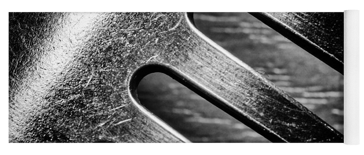 Monochrome Yoga Mat featuring the photograph Monochrome Kitchen Fork Abstract by John Williams