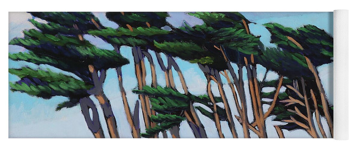 Monterey Yoga Mat featuring the painting Monterey Cypress Row by Kevin Hughes