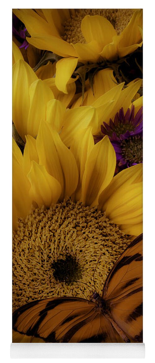 Yellow Yoga Mat featuring the photograph Moody Sunflower by Garry Gay