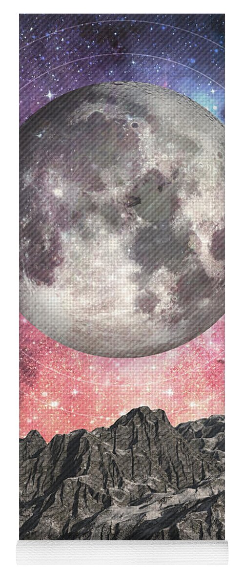 Moon Yoga Mat featuring the digital art Moon Over Mountain Lake by Phil Perkins