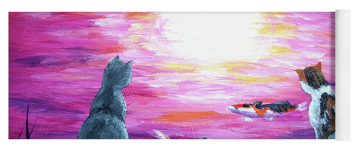 Zen Yoga Mat featuring the painting Moonlight on Pink Water by Laura Iverson