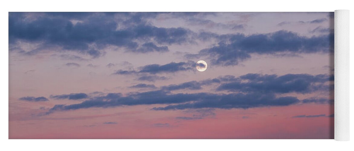 Moonrise Yoga Mat featuring the photograph Moonrise In Pink Sky by D K Wall