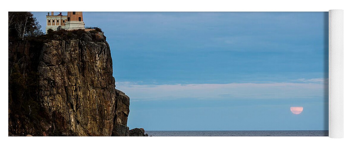 Minnesota Yoga Mat featuring the photograph Moonrise into the Clouds at Split Rock by Rikk Flohr