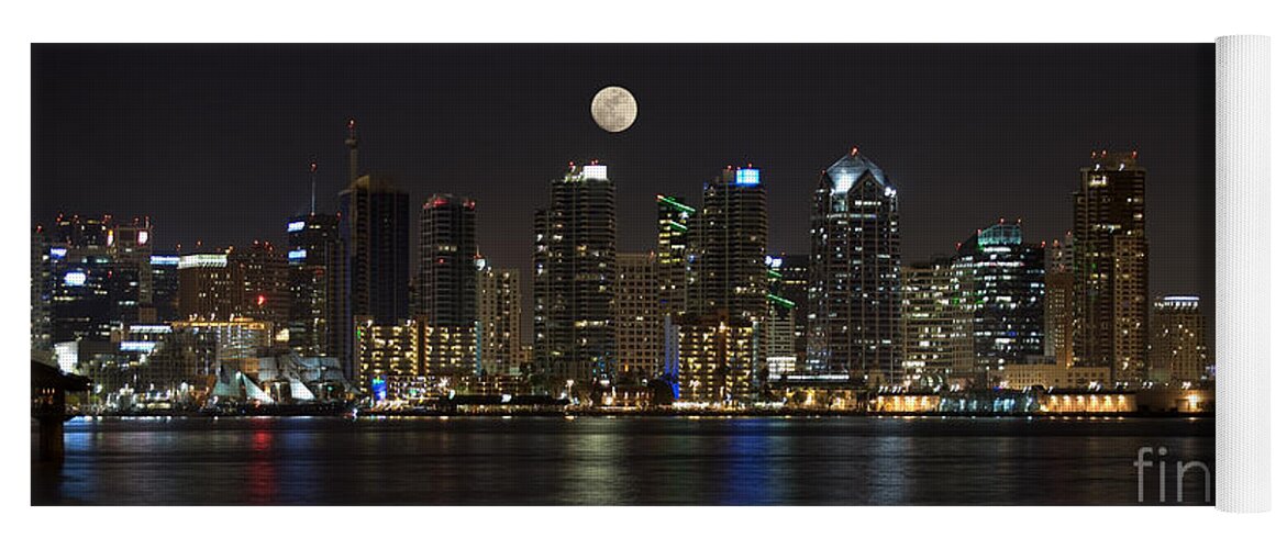 Panorama Yoga Mat featuring the photograph Moonrise over San Diego by Sandra Bronstein