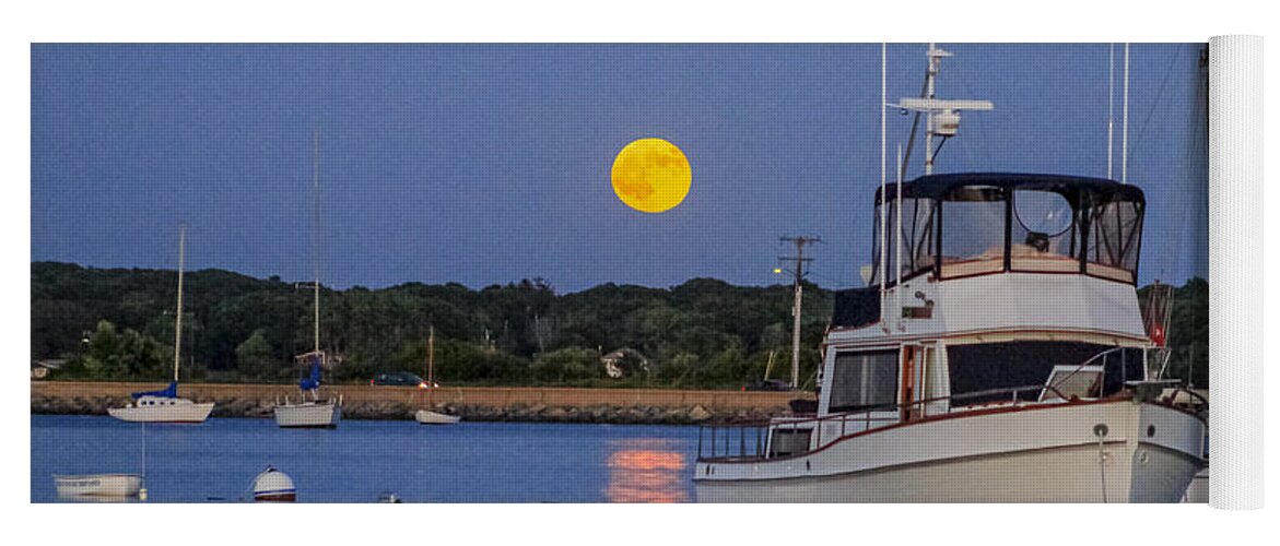 Moonrise Yoga Mat featuring the photograph Moonrise Vineyard Haven by Nautical Chartworks