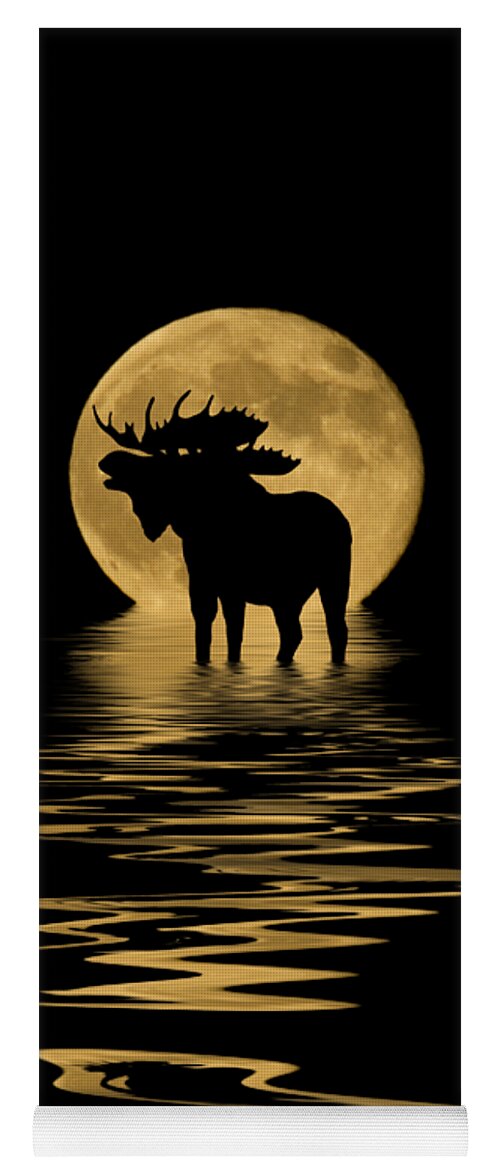 Colorado Yoga Mat featuring the mixed media Moose in the Moonlight by Shane Bechler