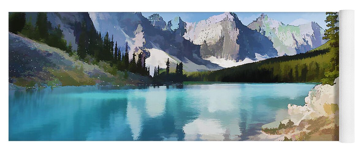 Park Yoga Mat featuring the painting Moraine Lake at Banff National Park by Jeelan Clark