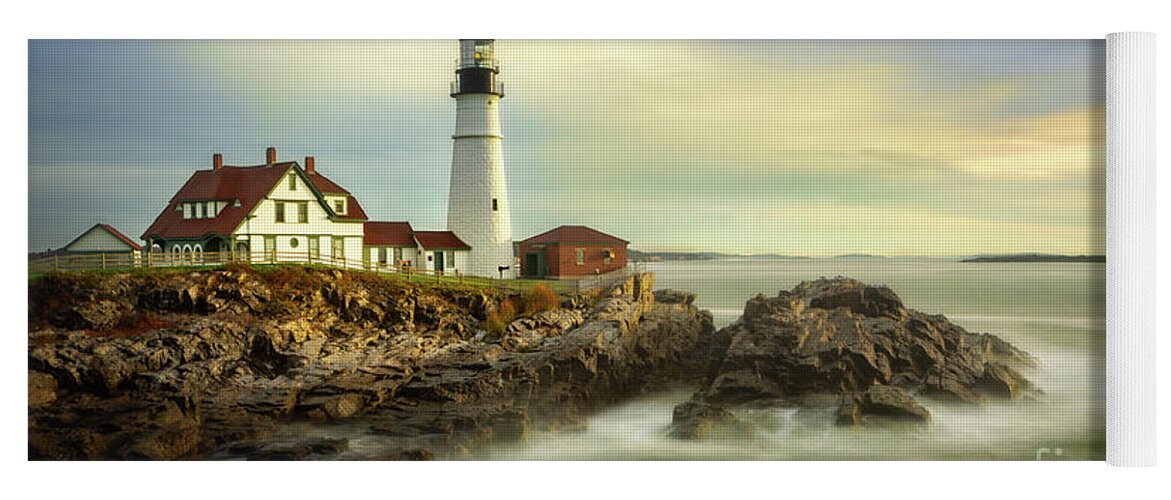 Architecture Yoga Mat featuring the photograph Morning at Portland Lighthouse by Jerry Fornarotto