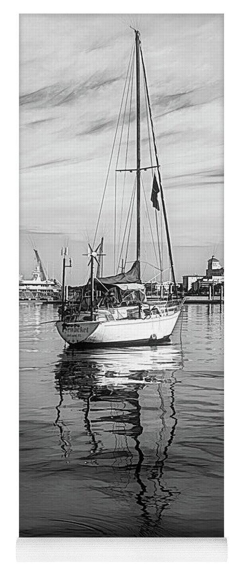 Boats Yoga Mat featuring the photograph Morning Float in Black and White Sketch by Debra and Dave Vanderlaan