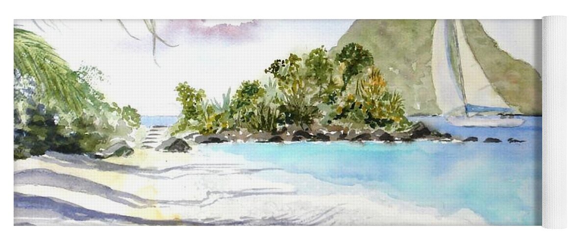 Caribbean Yoga Mat featuring the painting Morning Shadows, Little Thatch by Diane Kirk