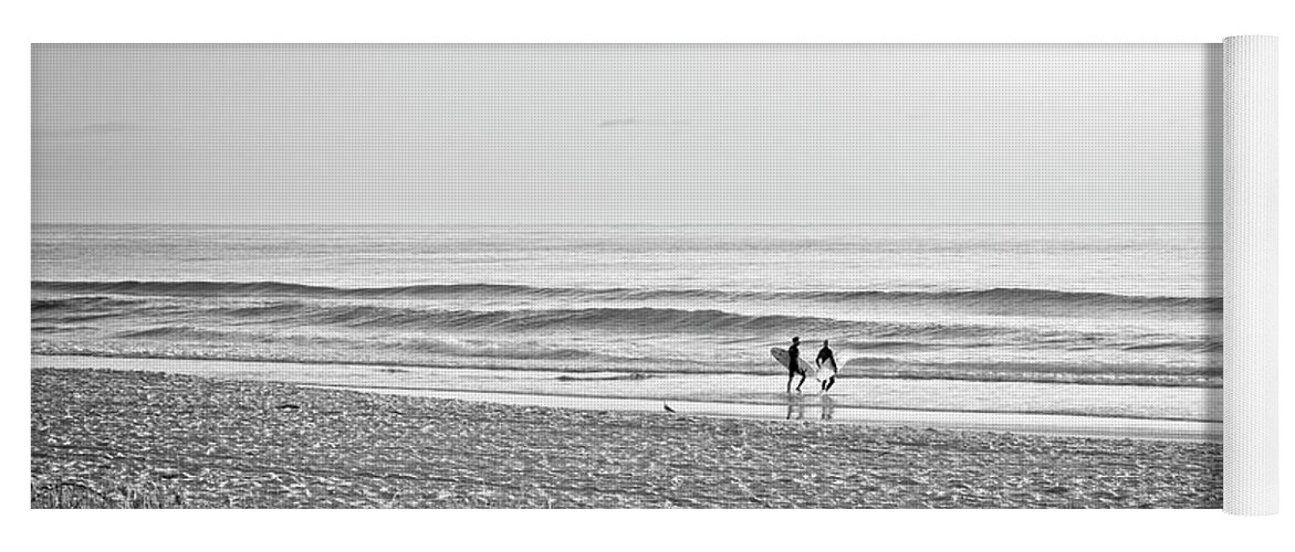 Surfers Yoga Mat featuring the photograph Morning Surf in Black and White by Catherine Reading
