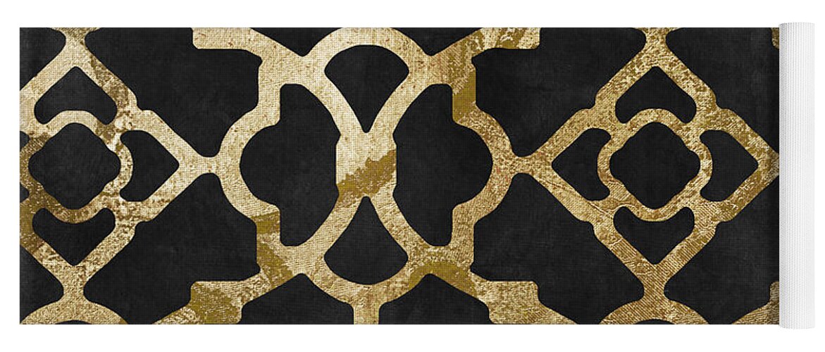 Black And Gold Pattern Yoga Mat featuring the painting Moroccan Gold III by Mindy Sommers