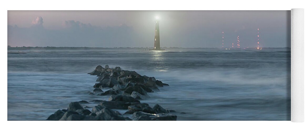 Morris Island Lighthouse Yoga Mat featuring the photograph Morris Island Lighthouse Anniversary Lighting in Charleston by Dale Powell