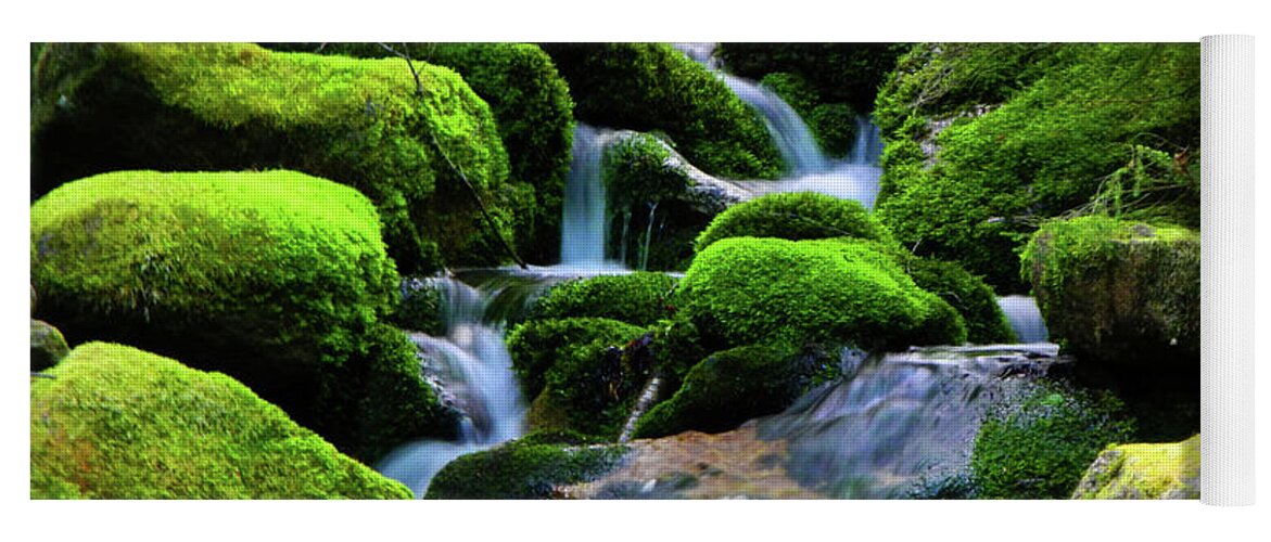 River Rocks Yoga Mat featuring the photograph Moss Rocks and River by Raymond Salani III