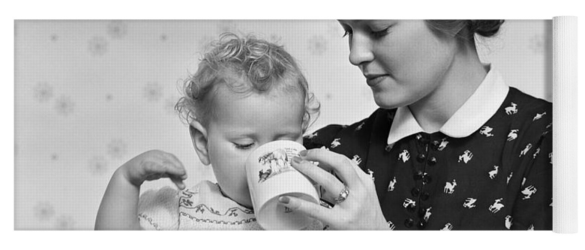 1930s Yoga Mat featuring the photograph Mother Giving Baby Daughter Drink by H. Armstrong Roberts/ClassicStock