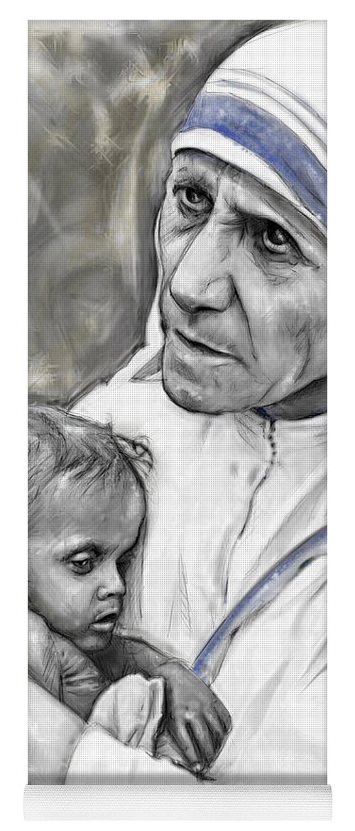 God Yoga Mat featuring the mixed media Mother Teresa. God bless the child by Mark Tonelli