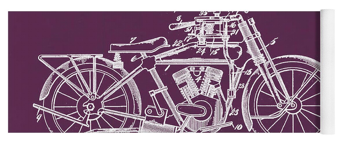 Motorcycle Yoga Mat featuring the digital art Motorcycle Machine Gun Patent 1918 in Red by Bill Cannon
