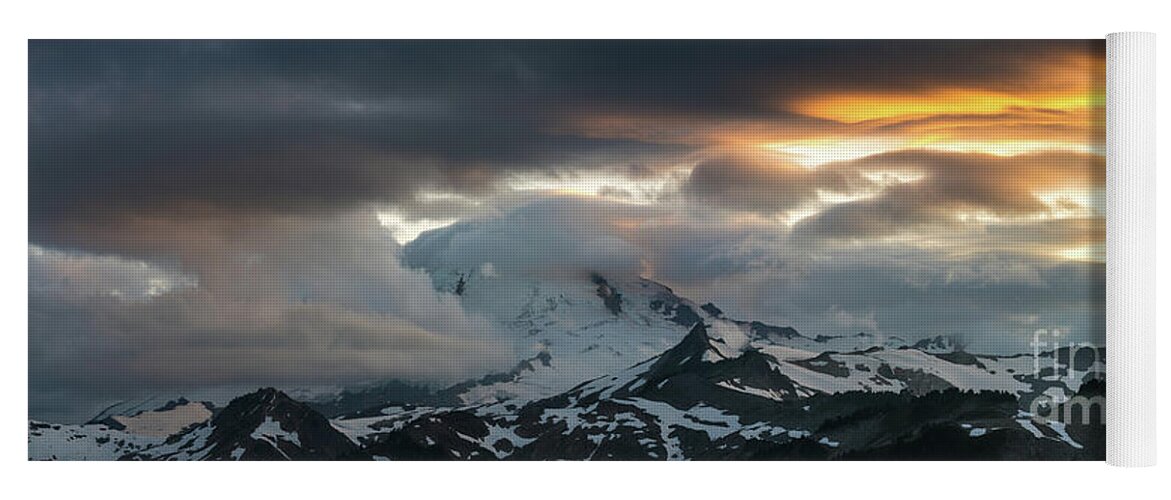 Mount Baker Yoga Mat featuring the photograph Mount Baker Sunset Cloudscape Drama Panorama by Mike Reid