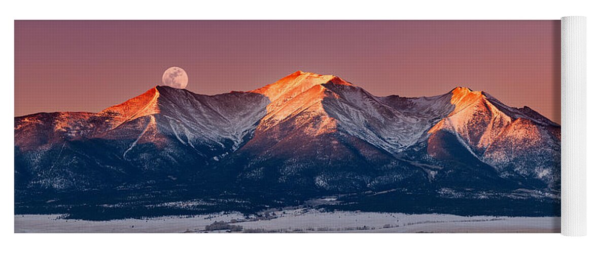 Pano Yoga Mat featuring the photograph Mount Princeton Moonset at Sunrise by Darren White