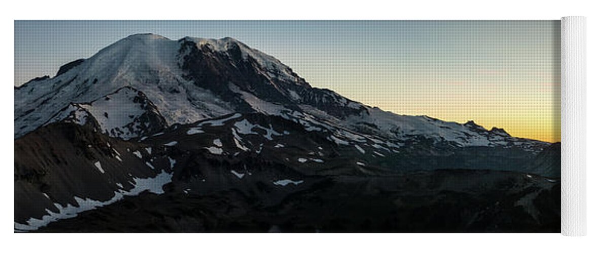 Mount Rainier Yoga Mat featuring the photograph Mount Rainier Sunset Light Panorama by Mike Reid