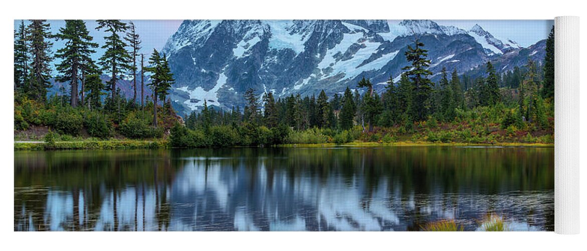 Lake Yoga Mat featuring the digital art Mount Shuksan and Picture Lake by Michael Lee