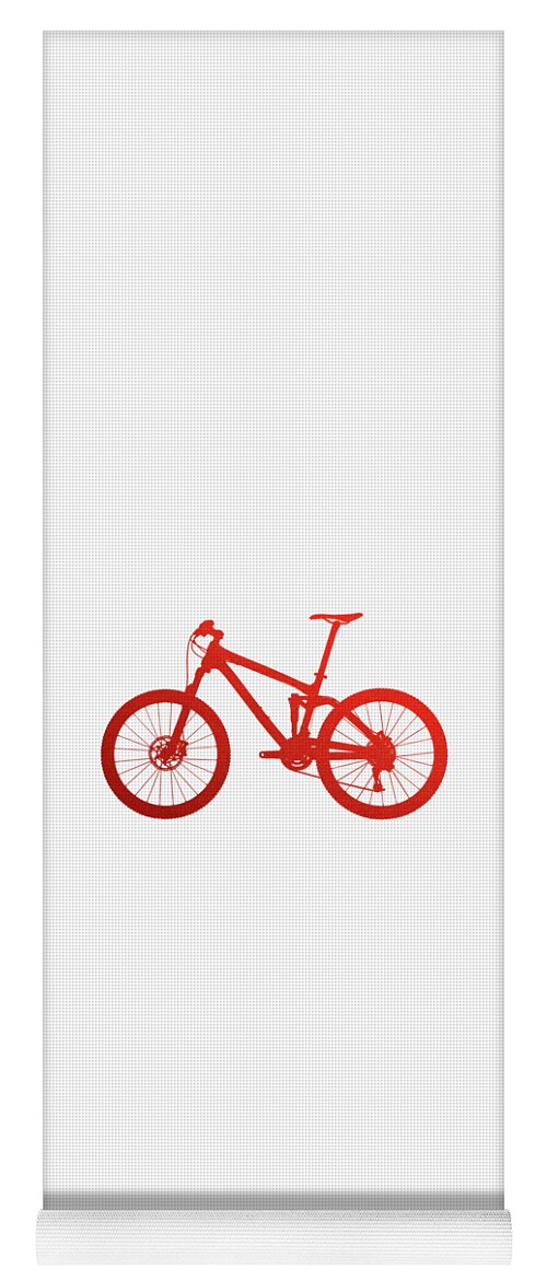 'two-wheel Drive' Collection By Serge Averbukh Yoga Mat featuring the digital art Mountain Bike Silhouette - Red on White Canvas by Serge Averbukh