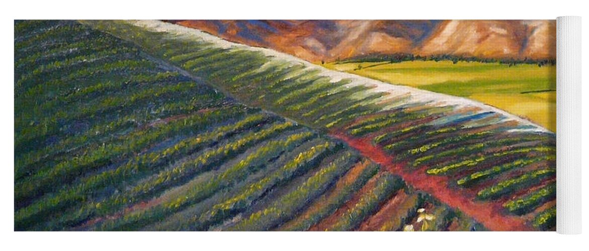 Farm Land Yoga Mat featuring the painting Mountain Farmland The Vineyard by Vic Ritchey
