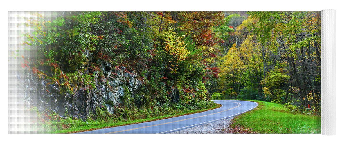 Mountain Yoga Mat featuring the photograph Mountain Road in Fall by Tom Claud