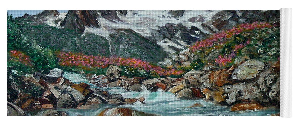 Mountain Yoga Mat featuring the painting Mountain Stream by Quwatha Valentine