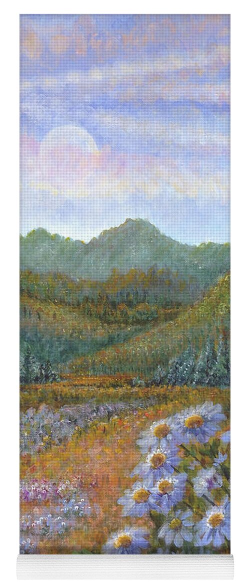 Mountains And Asters Yoga Mat featuring the painting Mountains and Asters by Holly Carmichael