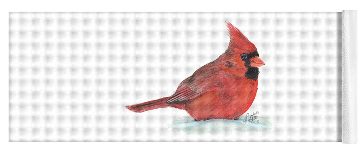 Cardinal Bird Snow Winter Read Watercolor Orange Blue Beak Virginia Hand Painted Fat State Yoga Mat featuring the painting Mr Cardinal by Betsy Hackett