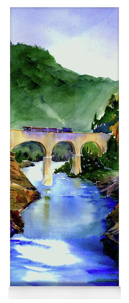 Mountain Quarries Bridge Yoga Mat featuring the painting Mtn Quarries RR Bridge by Joan Chlarson