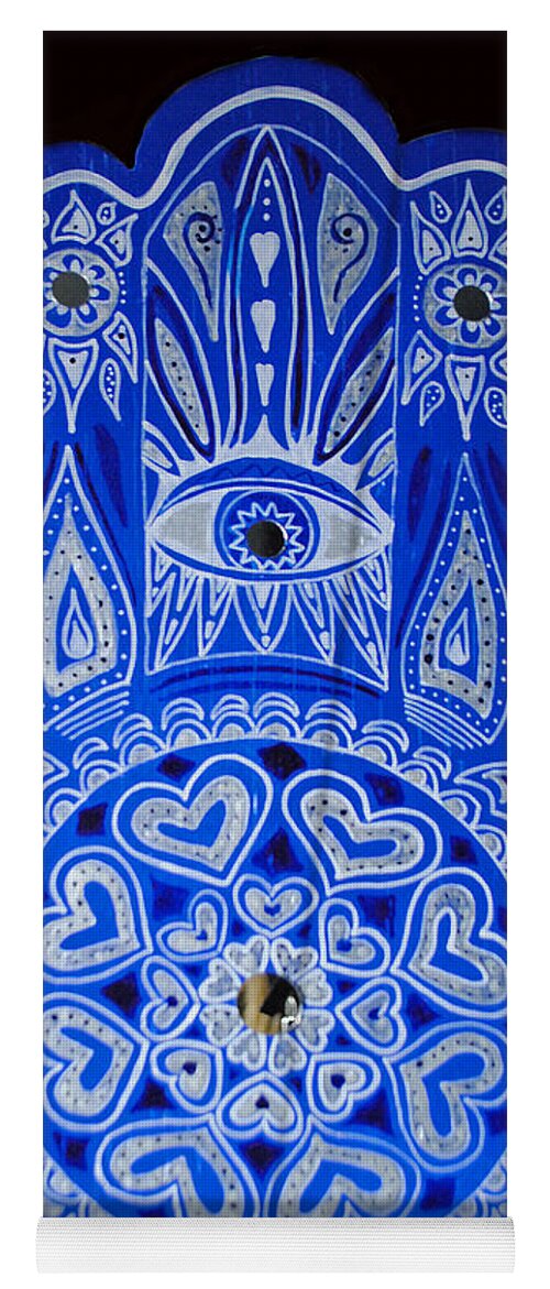 Blue Hamsa Yoga Mat featuring the painting My Blue Hamsa by Patricia Arroyo