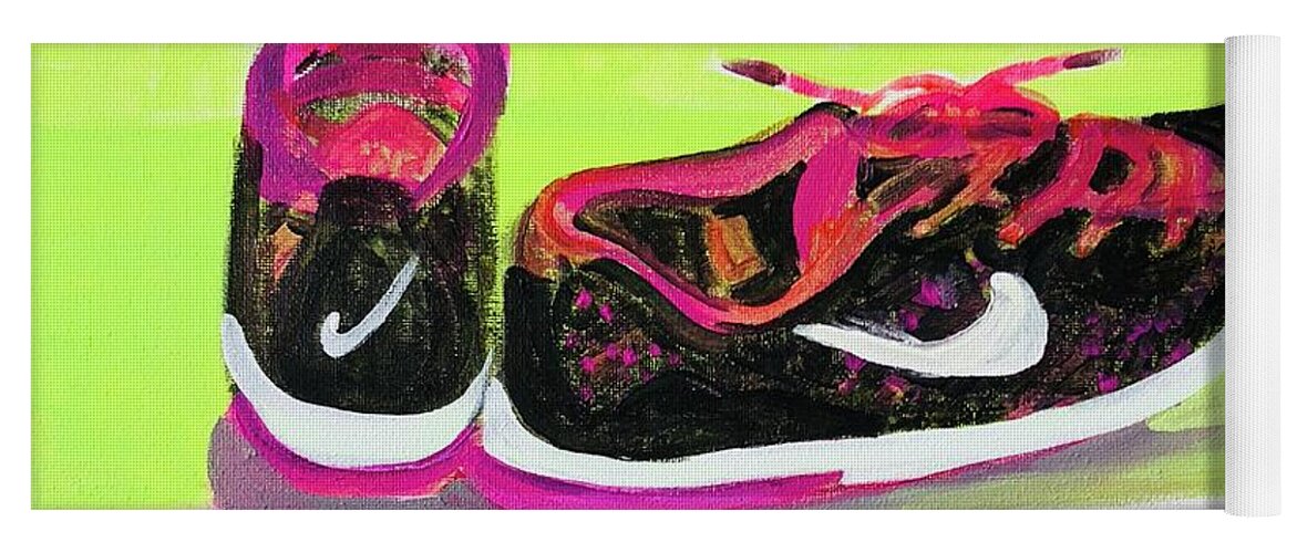Nike Logo Yoga Mat featuring the painting My Comfy Shoes by Christina Schott