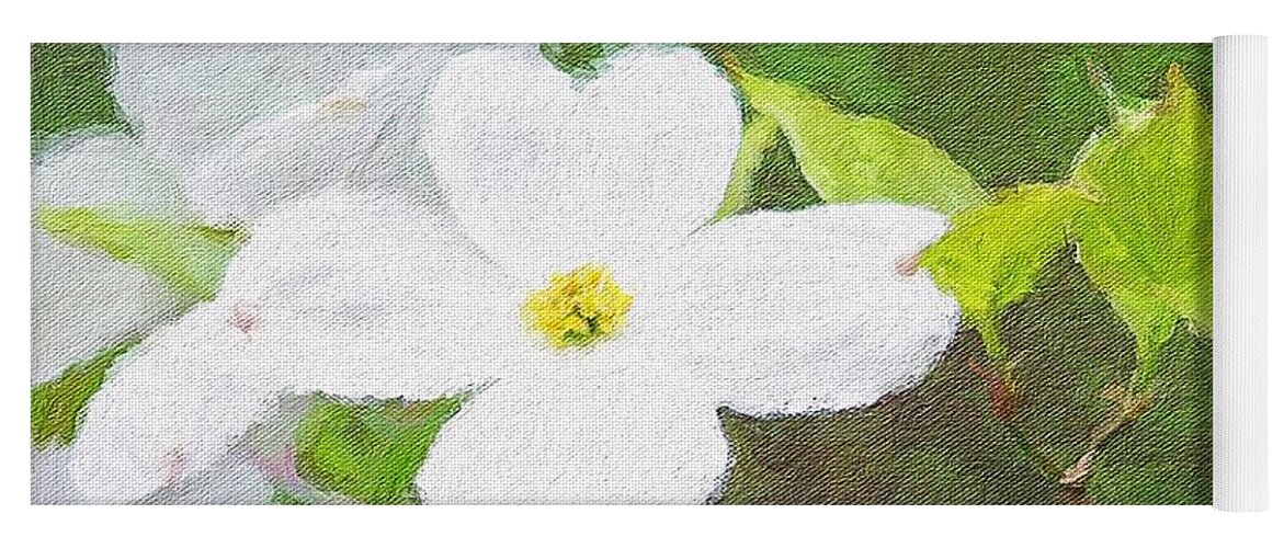 Spring Change Of Season Tree Blossoms Flowers Branch Digital Midwest Ohio Green White Yellow Brown May June Park Garden Forest Woods Yoga Mat featuring the photograph My Dogwood Blooms by Diane Lindon Coy