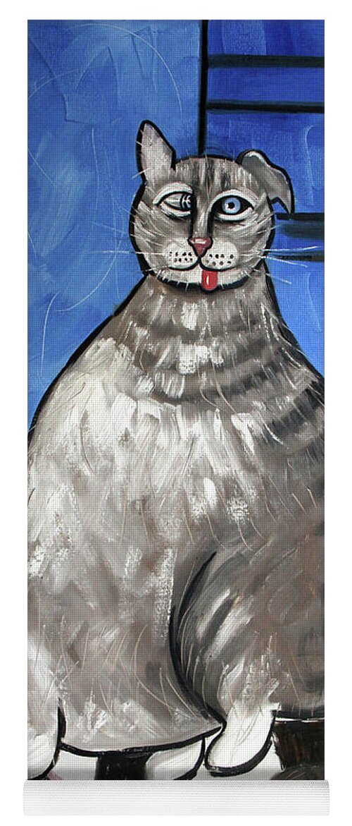  Abstract Yoga Mat featuring the painting My Fat Cat On Medical Catnip by Anthony Falbo