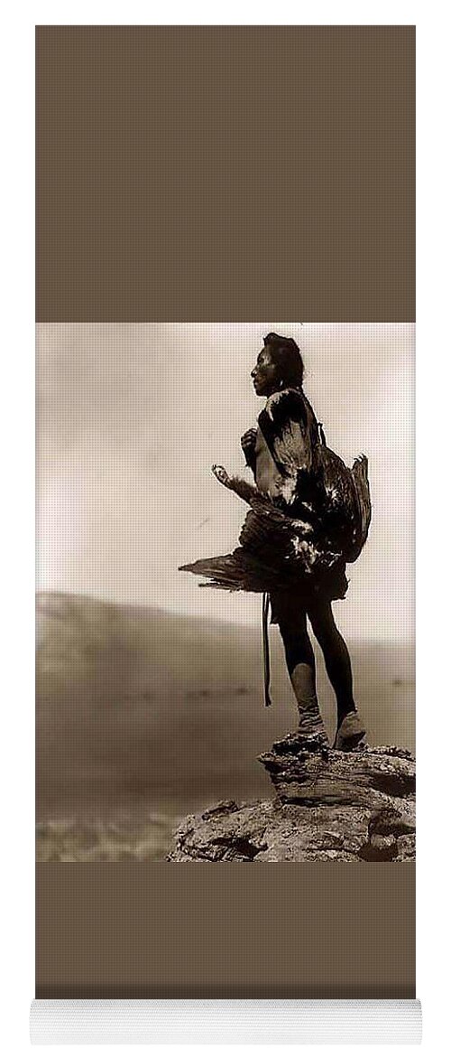 Native Yoga Mat featuring the painting n Indian Eagle Catcher. 1908 by Edward S. Curtis by Celestial Images