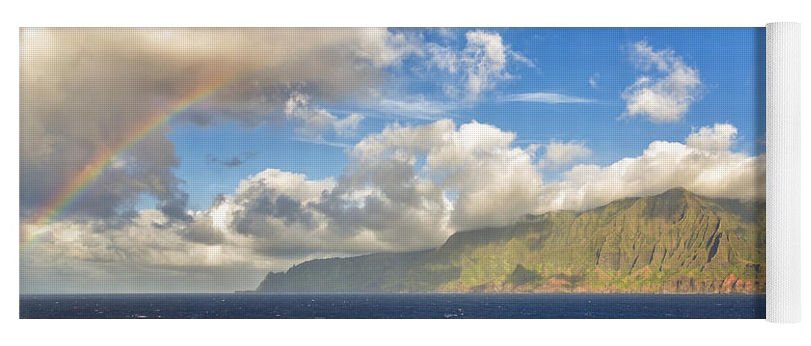 Hawaii Yoga Mat featuring the photograph Na Pali Coast Rainbow by Bill and Linda Tiepelman