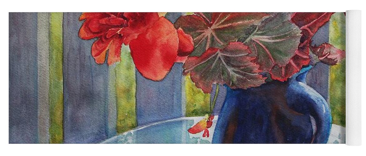 Blue Jug Yoga Mat featuring the painting Nancy's Begonias by Ruth Kamenev