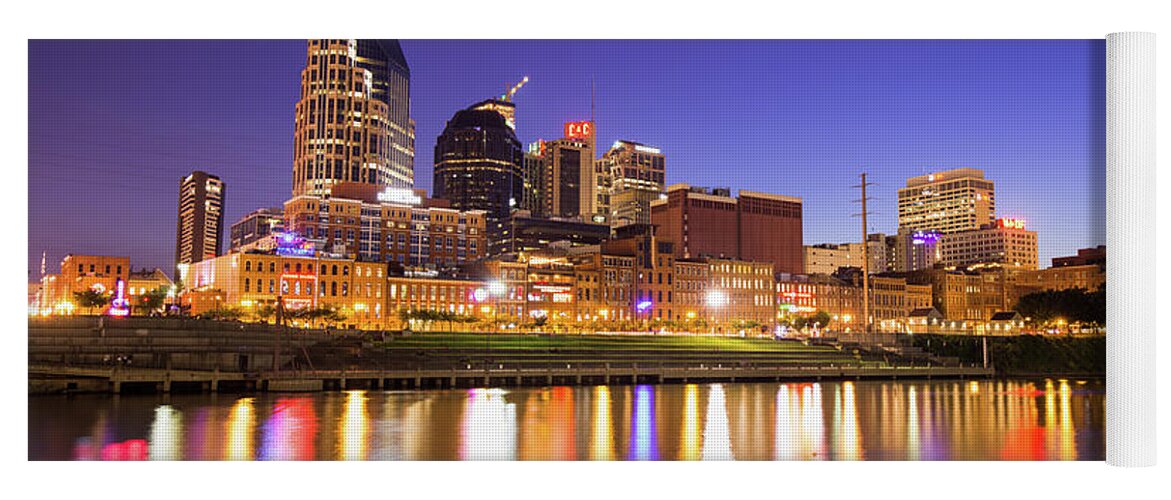 America Yoga Mat featuring the photograph Nashville Skyline at Night on the Cumberland River by Gregory Ballos