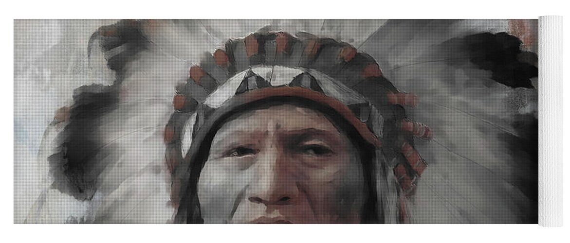 Native American Yoga Mat featuring the painting Native American art Black portrait by Gull G