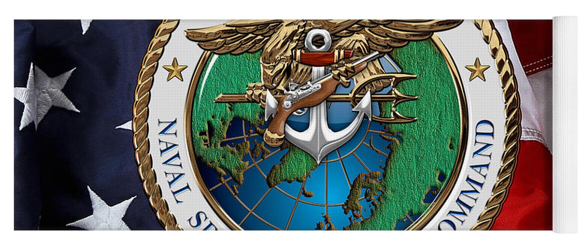 'military Insignia & Heraldry - Nswc' Collection By Serge Averbukh Yoga Mat featuring the digital art Naval Special Warfare Command - N S W C - Emblem over U. S. Flag by Serge Averbukh